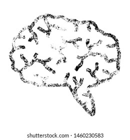 Grunge Brain icon with rough dirty texture. Unclean vector blue pictogram for rubber seal stamp imitations and watermarks. Draft sticker symbol. Medical object