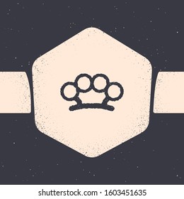 Grunge Brass knuckles icon isolated on grey background. Monochrome vintage drawing. Vector Illustration