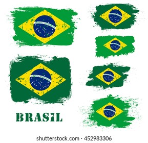 Grunge Brazil flag set, isolated on white background, vector illustration.