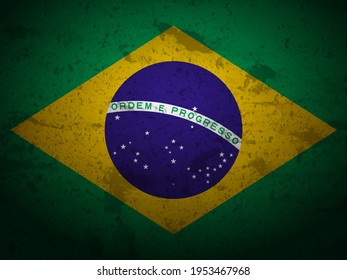 Grunge Brazil flag textured background. Vector illustration.