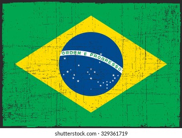 Grunge Brazil flag.Brazilian flag with grunge texture.Vector template.