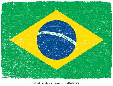 Grunge Brazilian flag.Brazil flag with grunge texture.Vector template.