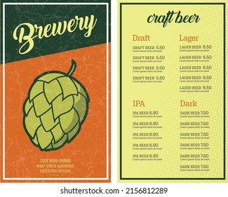 Grunge Brewery Craft Beer Menu Flyer Hop Vintage Texture Design