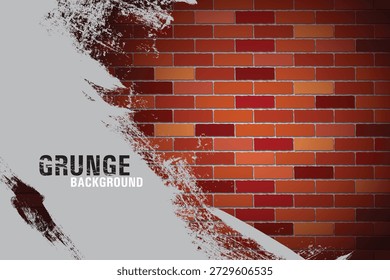 Fondo de pared de ladrillo grunge con ladrillos rojos y naranjas y textura de pincel blanco áspero, fondo abstracto urbano para uso de póster, Anuncio y diseño.