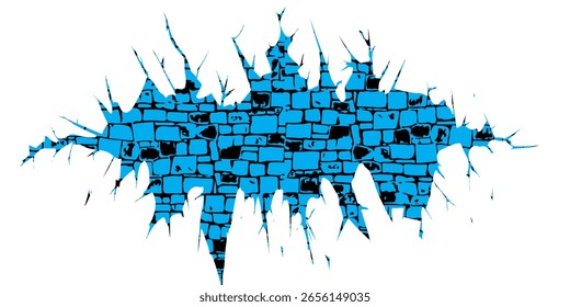 Grunge Brick Wall Explosionsvektor mit scharfen Kanten auf weißem Hintergrund