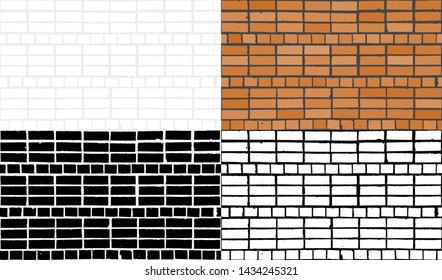 Grunge brick wall seamless textures. Vector backgrounds. Vintage design set.
