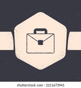 Icono de maletín Grunge aislado en fondo gris. Signo de caso comercial. Cartera de negocios. Dibujo vintage monocromo. Vector