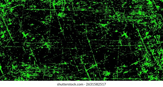 Grunge bright neon background. Green scuffs on a black wall. Dirt grunge distress texture. Overlay grunge. Alpha channel.vector ilustration
