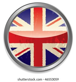 Icono de bandera británica ondulada con reflejo claro y bisel plateado