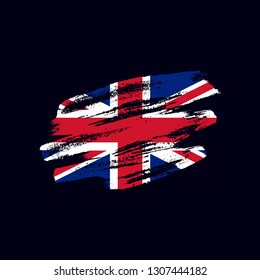 Grunge British flag. Vector brush painted flag of United Kingdom of Great
Britain and Northern Ireland isolated on dark blue background. Frayed and scratched the national symbol of the country