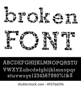 grunge broken alphabet, vector broken glass font