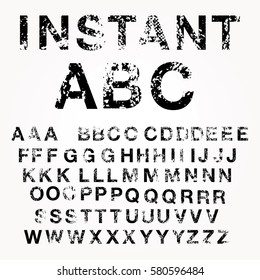 grunge broken alphabet, vector broken incomplete font, cut out letters, typeset with different solutions for each type
