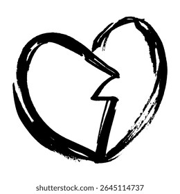 Grunge Broken Heart Icon. Scribble Hand Draw Marker Pen Love Symbol. Felt pen artistic heart sign, sadness, heartbreak.