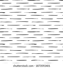 Grunge líneas rotas vectoriales sin soldadura. trazos horizontales de pincel, rayas rectas o líneas. Antecedentes dibujados a mano a rayas negras. Ornamento geométrico para papel de envoltura. Pinceles secos