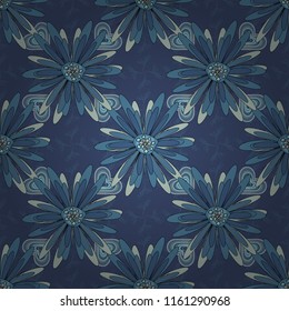 Grunge brown, blue and black background. Vector floral pattern with abstract flowers. Textile print for bed linen, jacket, package design, fabric and fashion concepts. Abstract seamless design.