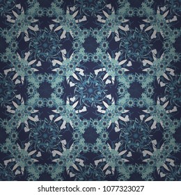 Grunge brown, blue and gray background. Textile print for bed linen, jacket, package design, fabric and fashion concepts. Vector floral pattern with abstract flowers. Abstract seamless design.