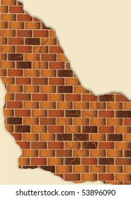 Grunge brown brick wall with cracked plaster background
