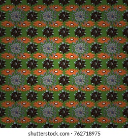 Grunge brown, orange and green background. Textile print for bed linen, jacket, package design, fabric and fashion concepts. Vector floral pattern with abstract flowers. Abstract seamless design.