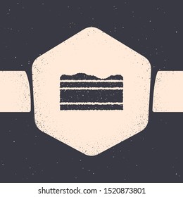 Grunge Brownie chocolate cake icon isolated on grey background. Monochrome vintage drawing. Vector Illustration