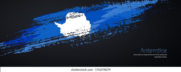 Grunge brush of Antarctica flag on shiny black background. Artistic glitter sparkle brush paint vector illustration