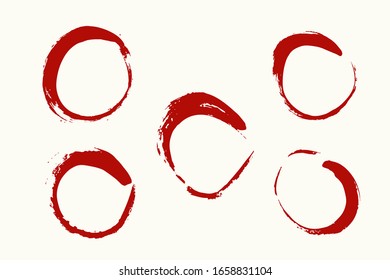 Grunge Brush Banner Set. Red Circle Stamps. Hand Drawn Brushstrokes. Vector Grunge Spots. Sumi Brushstrokes Set. Cup or Glass Stain. Vector Paint Blot Banners. Grunge Vector Paint Blots.