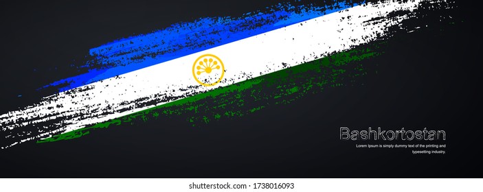 Grunge brush of Bashkortostan flag on shiny black background. Artistic glitter sparkle brush paint vector illustration