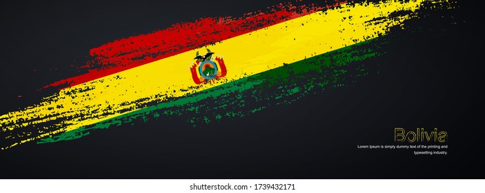 Grunge brush of Bolivia flag on shiny black background. Elegant glitter sparkle brush paint vector illustration