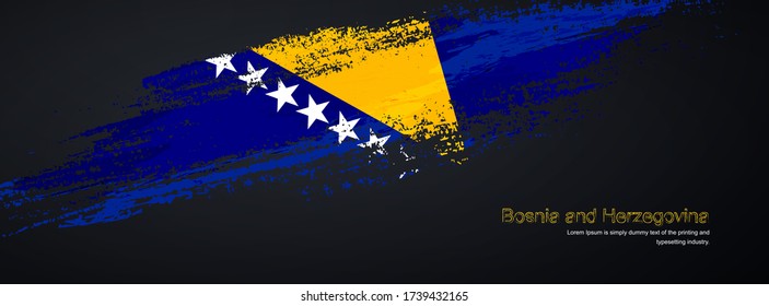 Grunge brush of Bosnia and Herzegovina flag on shiny black background. Artistic glitter sparkle brush paint vector illustration