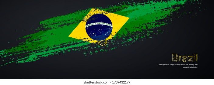 Grunge brush of Brazil flag on shiny black background. Creative glitter sparkle brush paint vector illustration