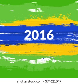 Grunge brush Brazilian flag with the inscription 2016. Brazil flag concept, brazil colors. Vector illustration 