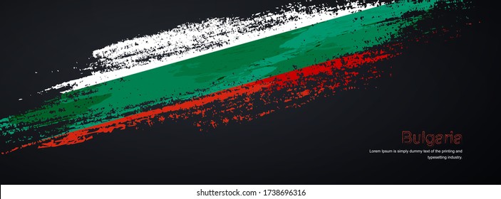 Grunge brush of Bulgaria flag on shiny black background. Abstract glitter sparkle brush paint vector illustration