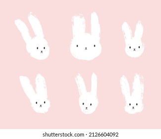 Grunge brush bunny set for easter decoration. Hand drawn rabbit head