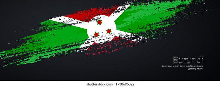 Grunge brush of Burundi flag on shiny black background. Creative glitter sparkle brush paint vector illustration
