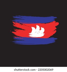 Grunge brush of Cambodia flag on shiny black background. Creative glitter sparkle brush paint vector illustration ESP 08