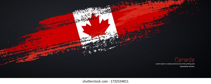 Grunge brush of Canada flag on shiny black background. Creative glitter sparkle brush paint vector illustration