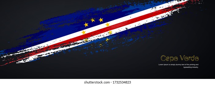 Grunge brush of Cape Verde flag on shiny black background. Elegant glitter sparkle brush paint vector illustration
