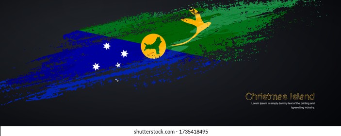 Grunge brush of Christmas Island flag on shiny black background. Abstract glitter sparkle brush paint vector illustration
