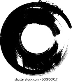 Grunge Brush Circle. Abstract stamp Icon .ink curved line . Vector design element