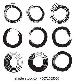 grunge brush circle hand drawn elements set, illustration.