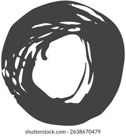 Grunge Brush Circle Stroke, Hand Drawn Ink Ring, Abstract Round Shape, Zen Enso Symbol, Black Grungy Circular Frame Isolated on Transparent Background