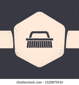 Grunge Brush for cleaning icon isolated on grey background. Monochrome vintage drawing. Vector Illustration