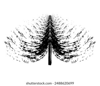 Grunge brush drawing of Christmas tree. Beautiful doodle spruce, ink paint. Vector illustration.
