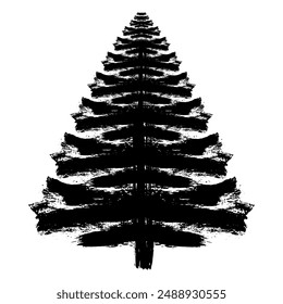 Grunge brush drawing of Christmas tree. Beautiful doodle spruce, ink paint. Vector illustration.
