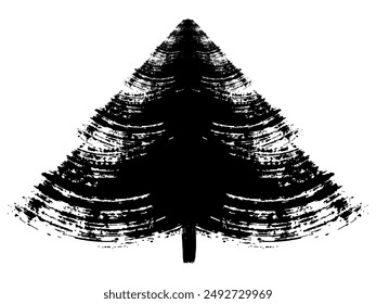 Grunge brush drawing of Christmas tree. Beautiful doodle spruce, ink paint. Vector illustration.