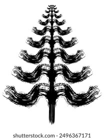 Grunge brush drawing of Christmas tree. Beautiful doodle spruce, ink paint. Vector illustration.