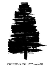 Grunge brush drawing of Christmas tree. Beautiful doodle spruce, ink paint. Vector illustration.