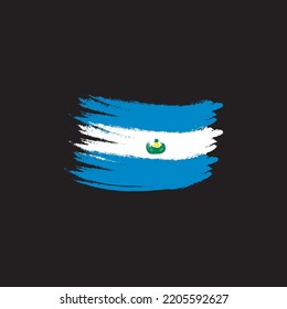 Grunge brush of El Salvador flag on black background. Creative glitter sparkle brush paint vector illustration esp 08