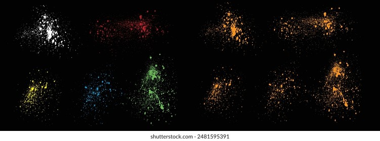 Grunge brush element splash and white, green, blue, red, yellow color splatter banner background set