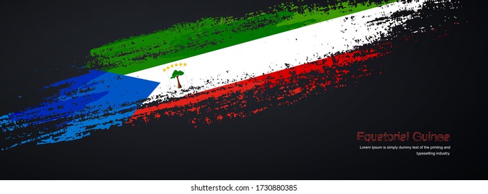Pincel grueso de la bandera de Guinea Ecuatorial sobre fondo negro brillante. Ilustración vectorial de pincel brillante creativo