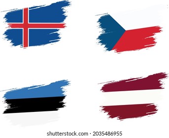 grunge brush flag concept Estonia, Czech Republic,  Norway,  Latvia. White background  